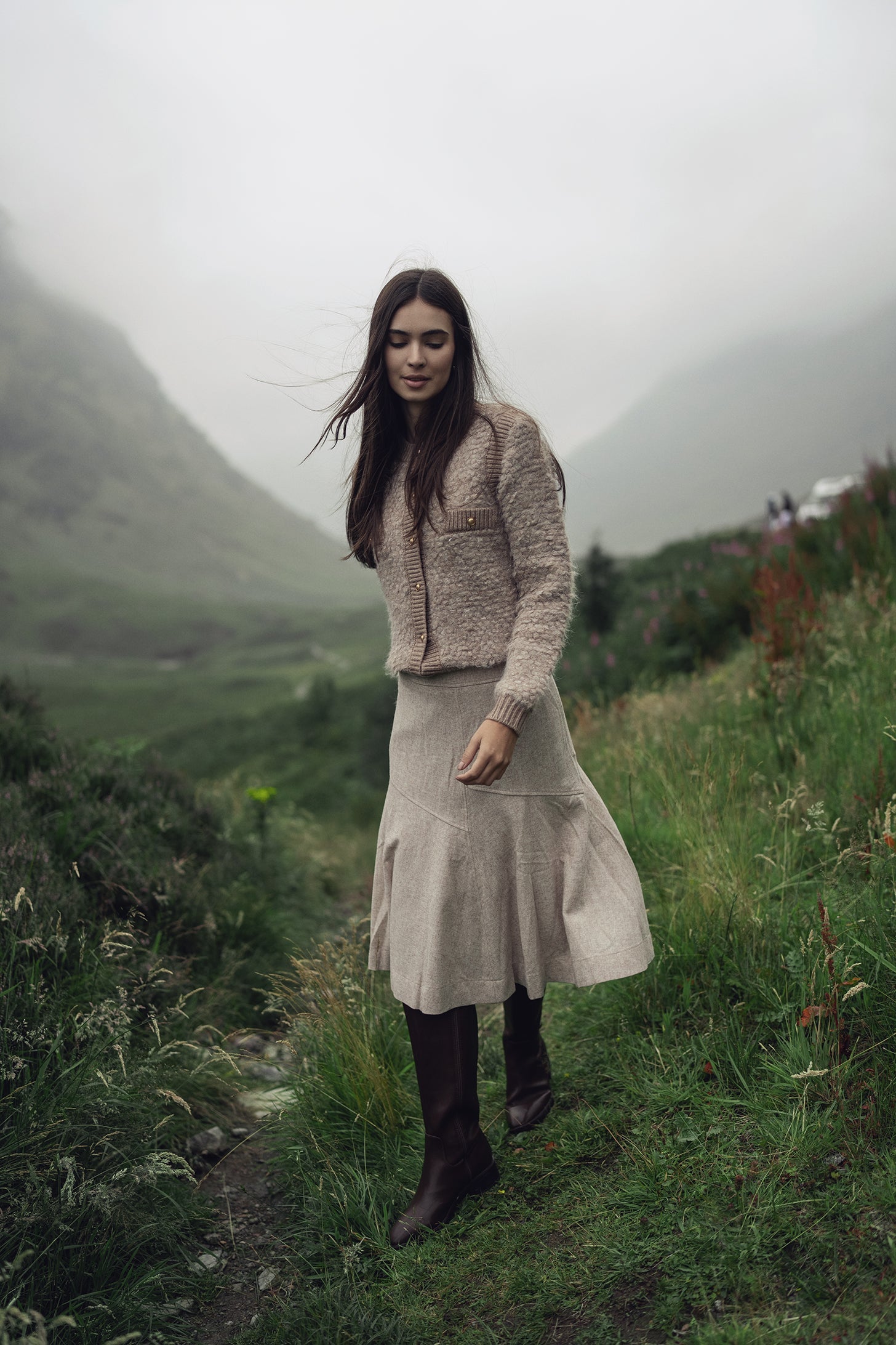 Ribbed Knit Mohair Cardigan Jacket-Camel