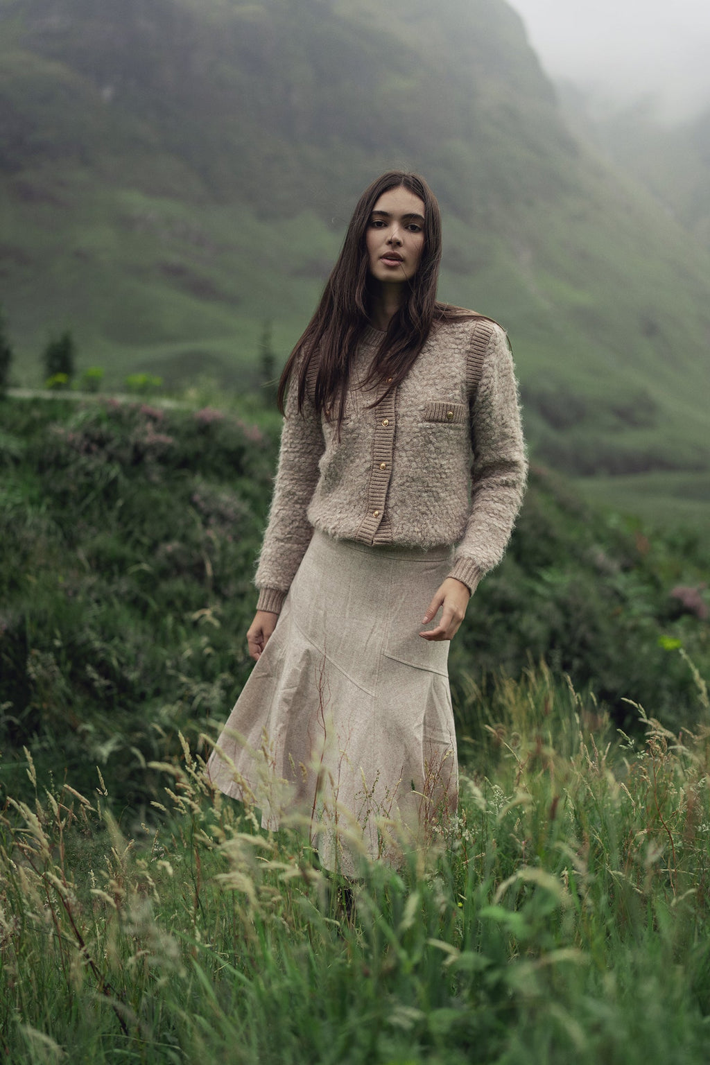 Wool Blend Short Panel Skirt-Oatmeal