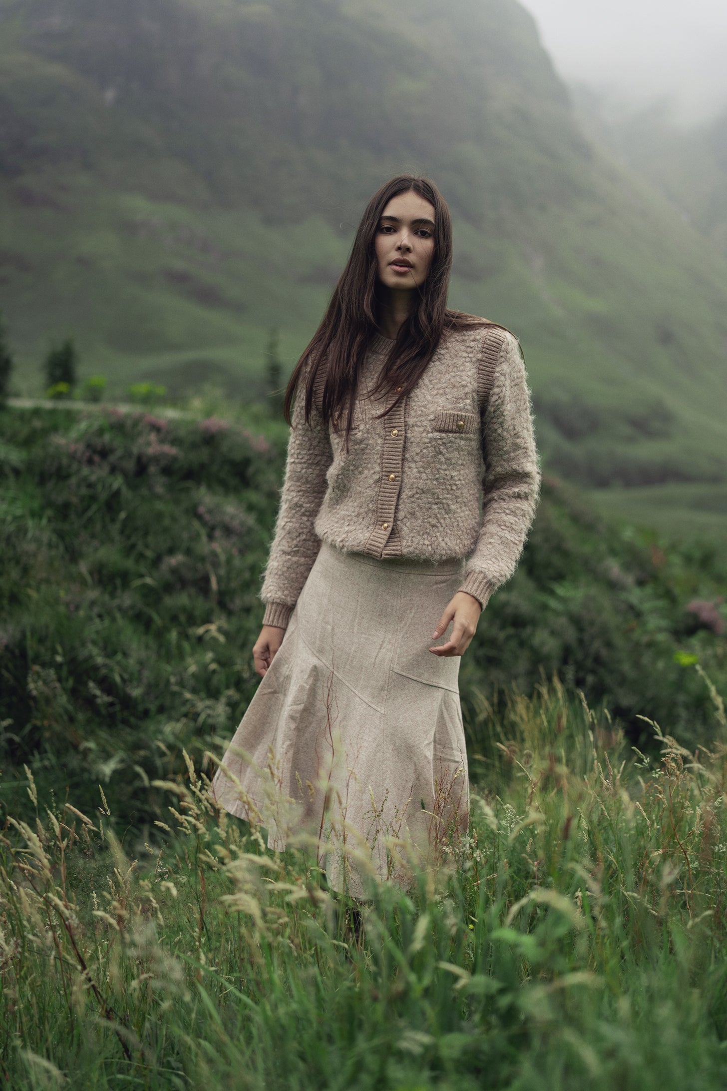 Wool Blend Short Panel Skirt-Oatmeal