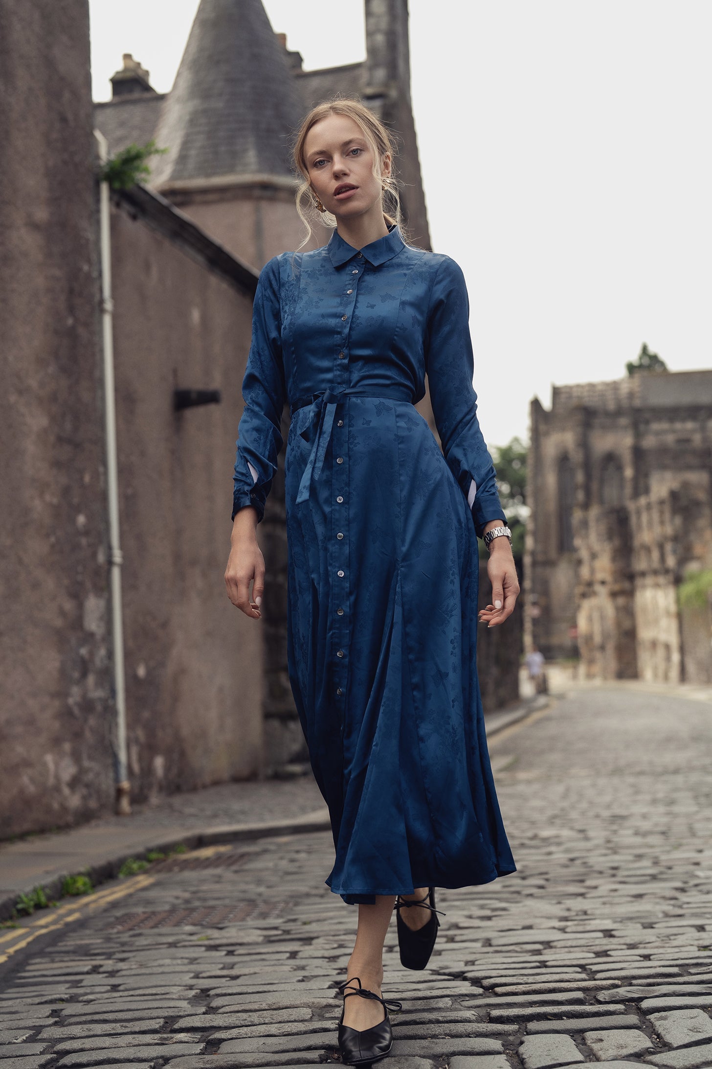 A Line Shirtdress-Teal