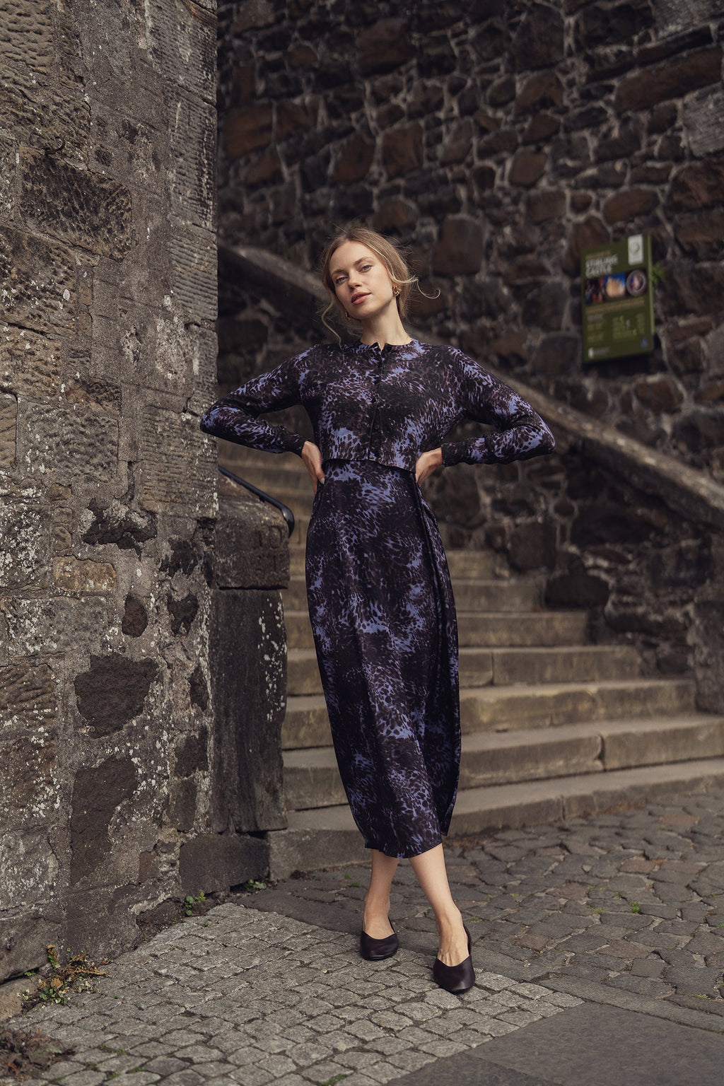 Printed Cardigan-Purple Pebbles