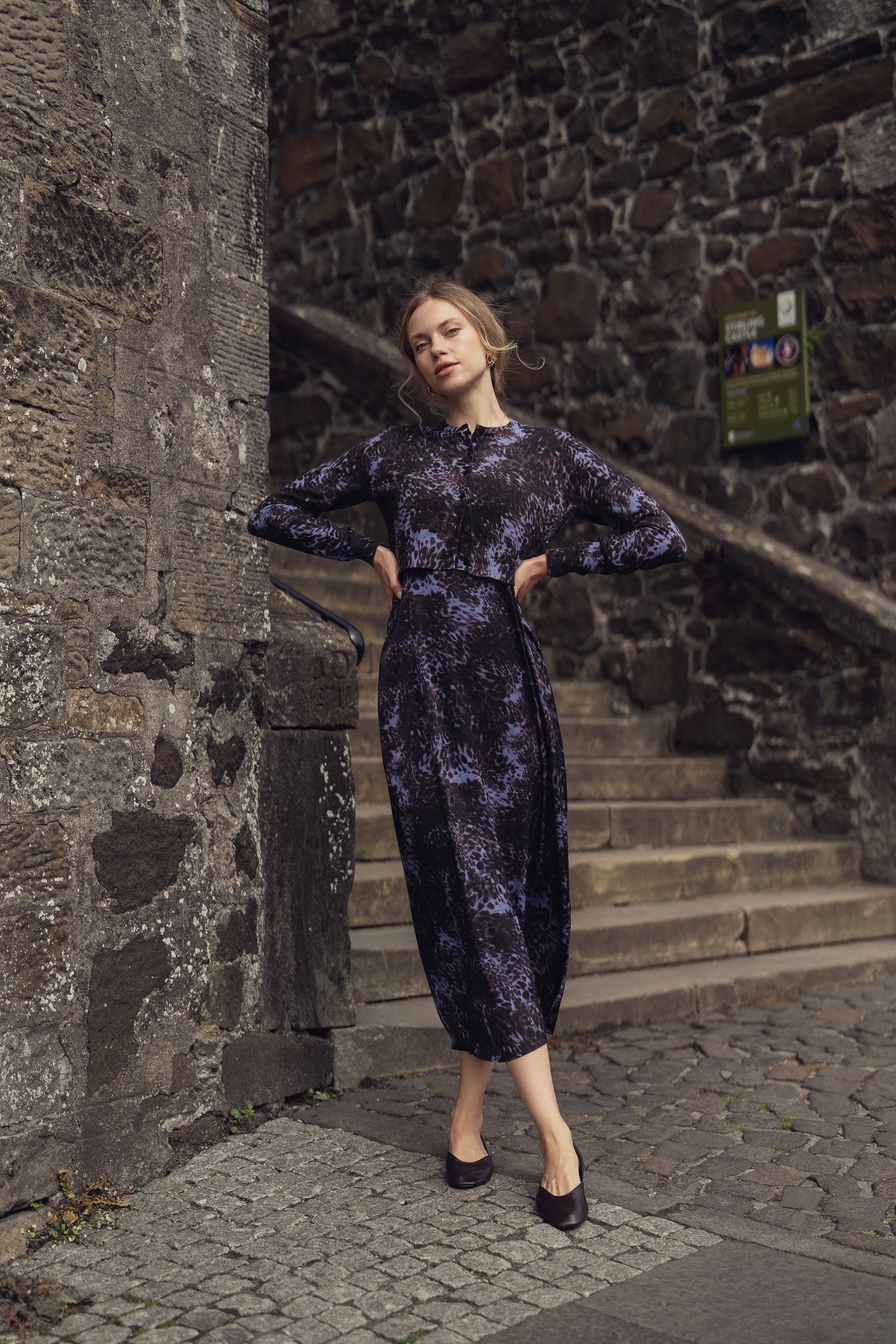 Printed Cardigan-Purple Pebbles