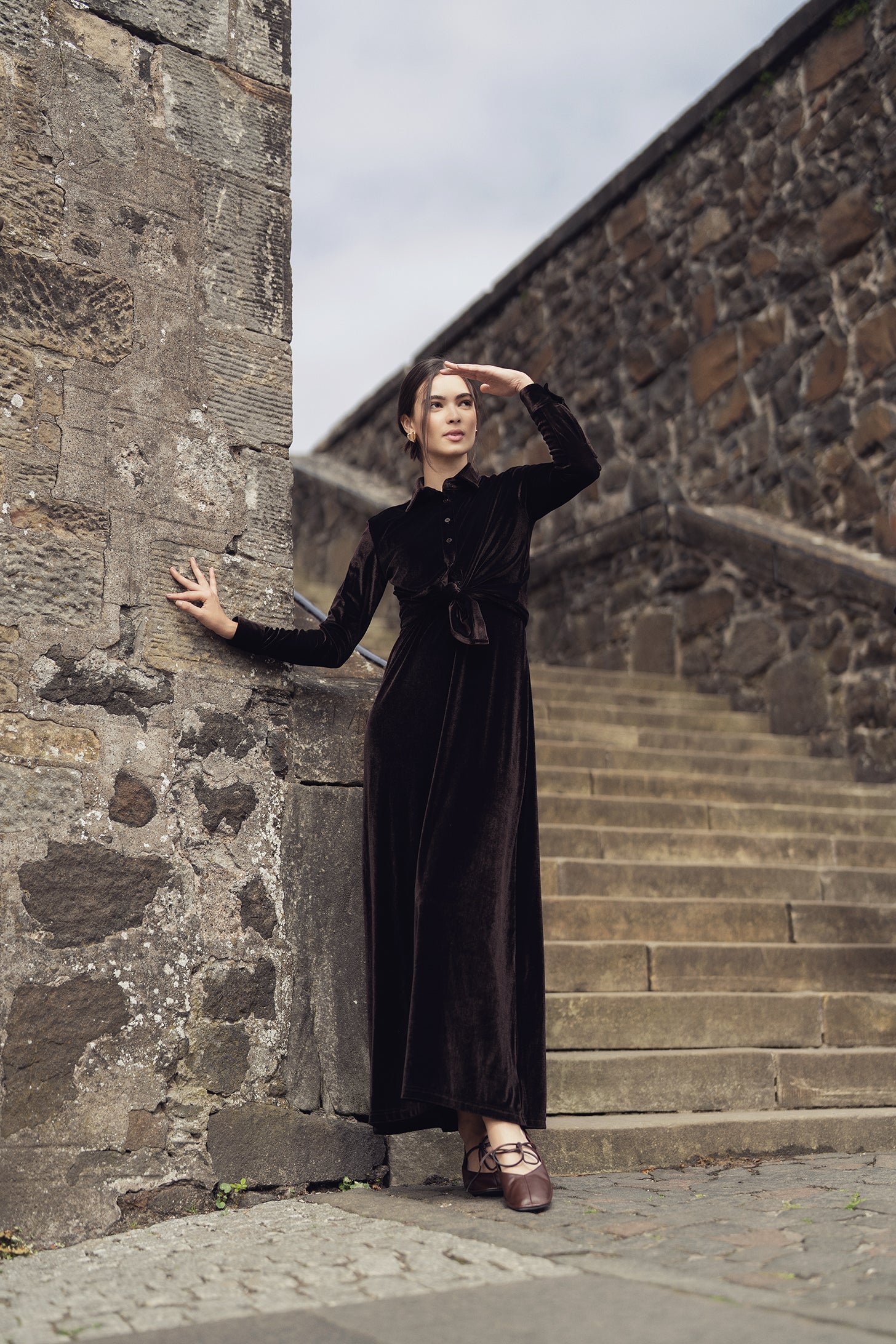 Velour Slip Dress - Brown