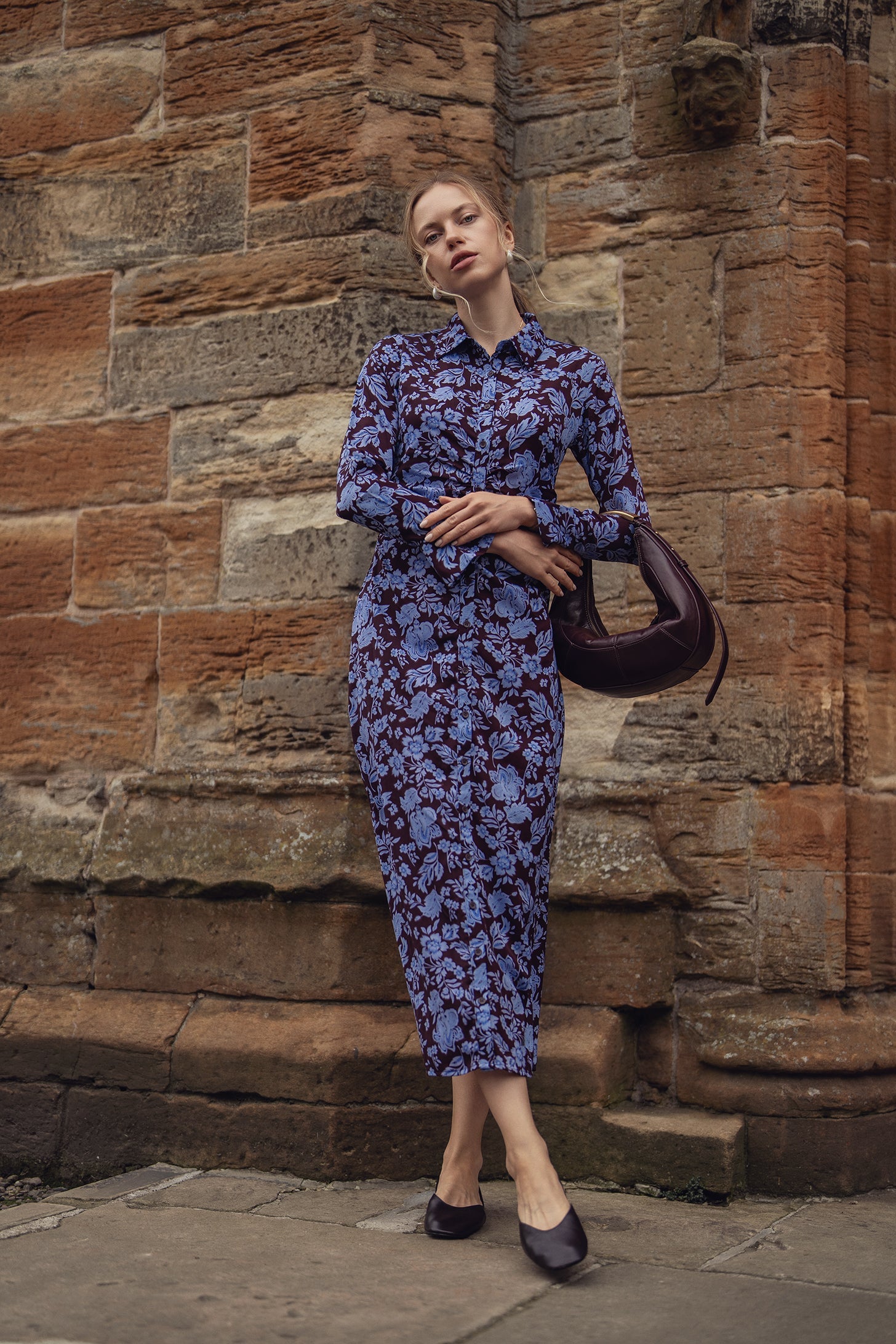 Front Shirred Shirtdress-Lilac Floral