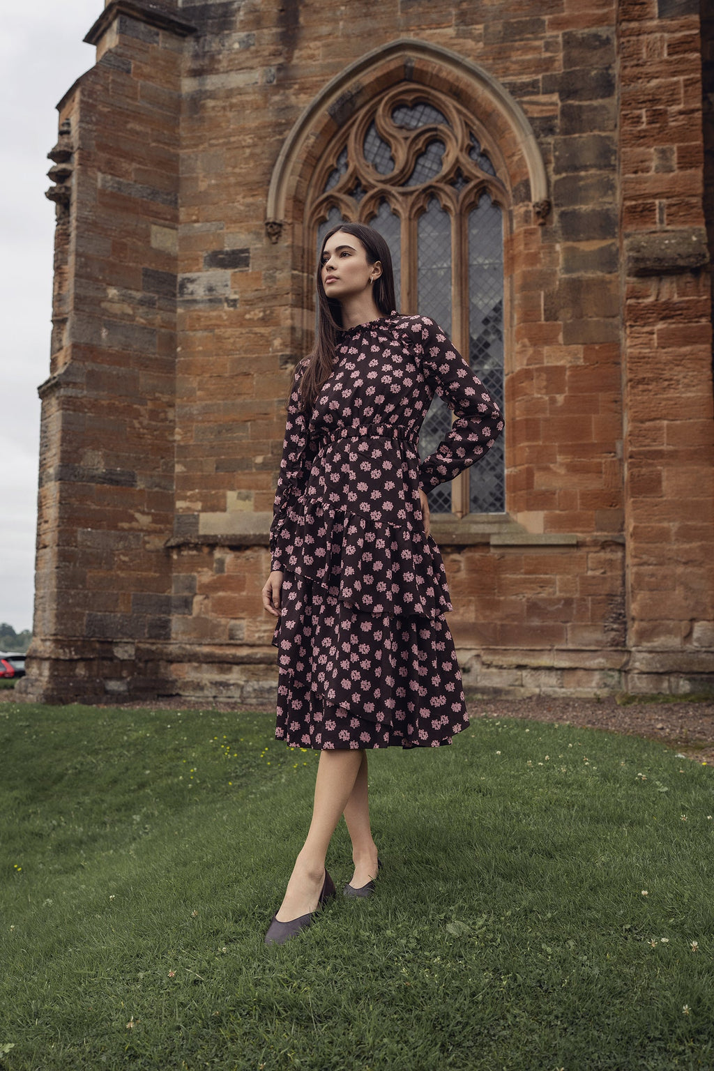 Layered Belted Dress-Brown and Pink