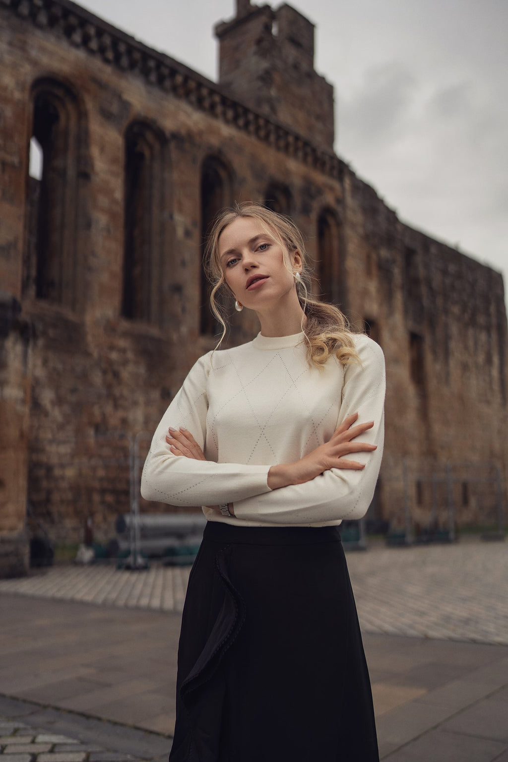 Diamond Stud Design Sweater-Ivory