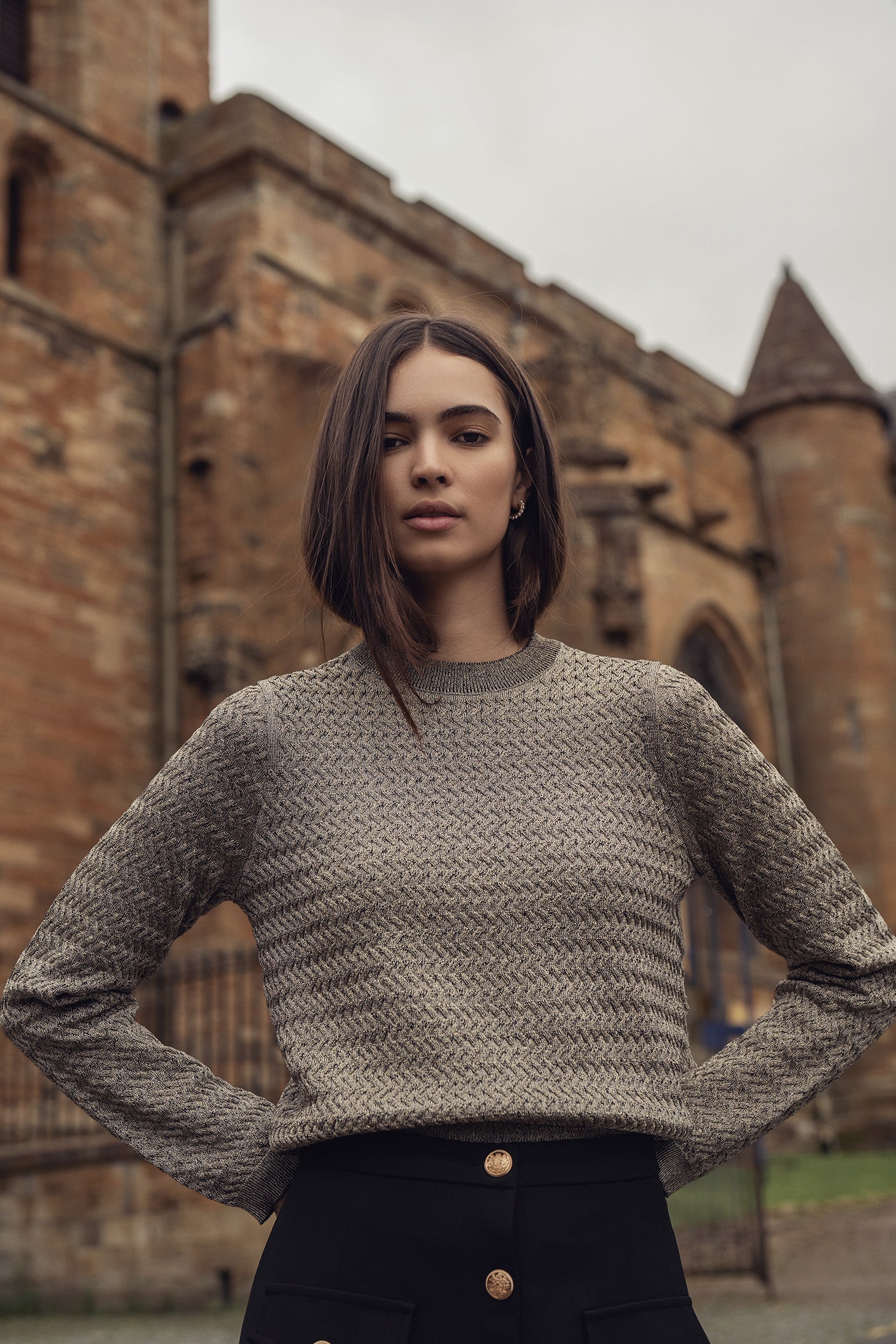 Textured Lurex Crew Sweater-Ivory