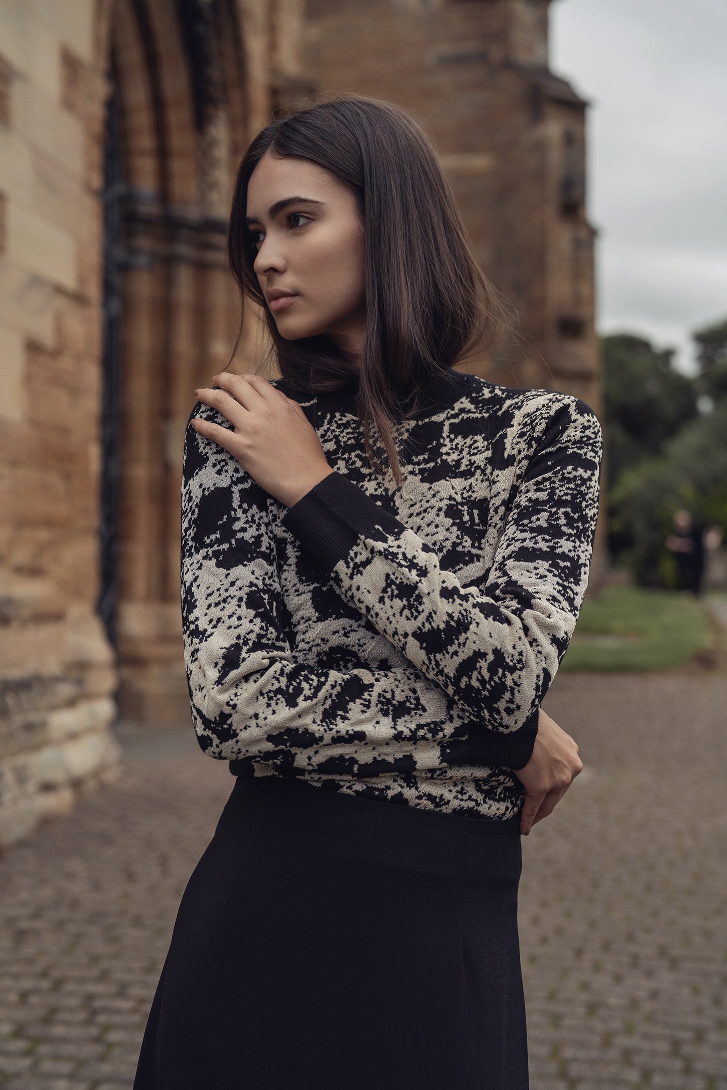 Lurex Combo Crew Sweater-Gold