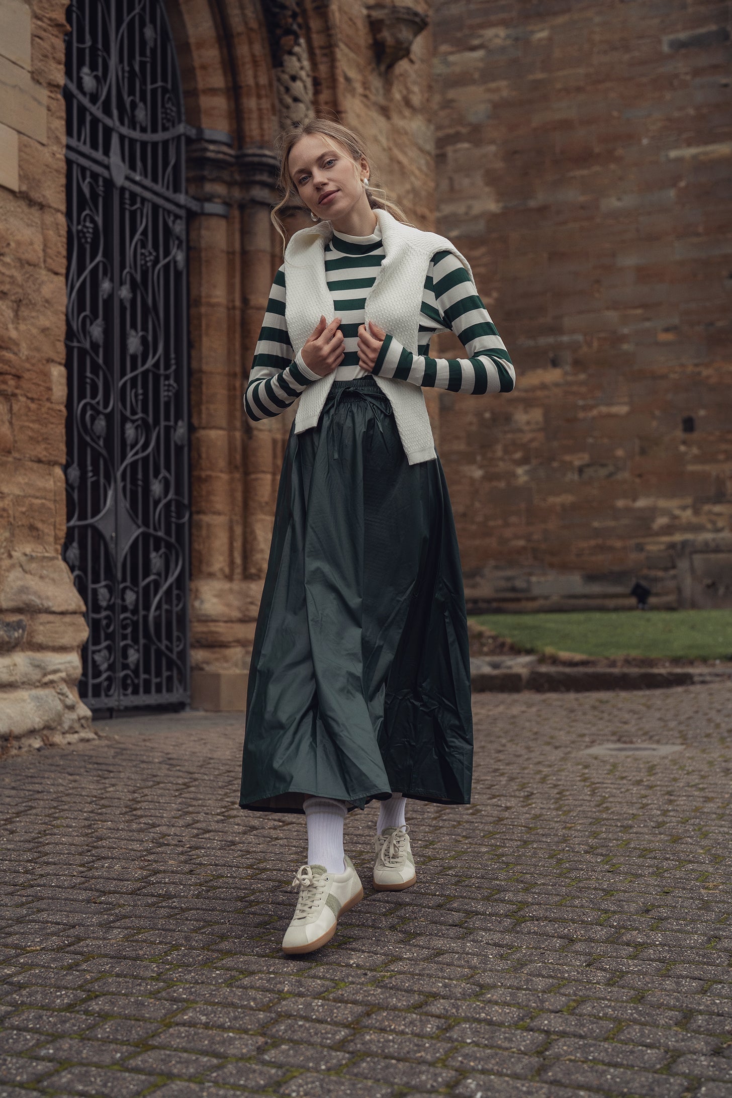 Drawstring Faux Leather Skirt-Hunter Green