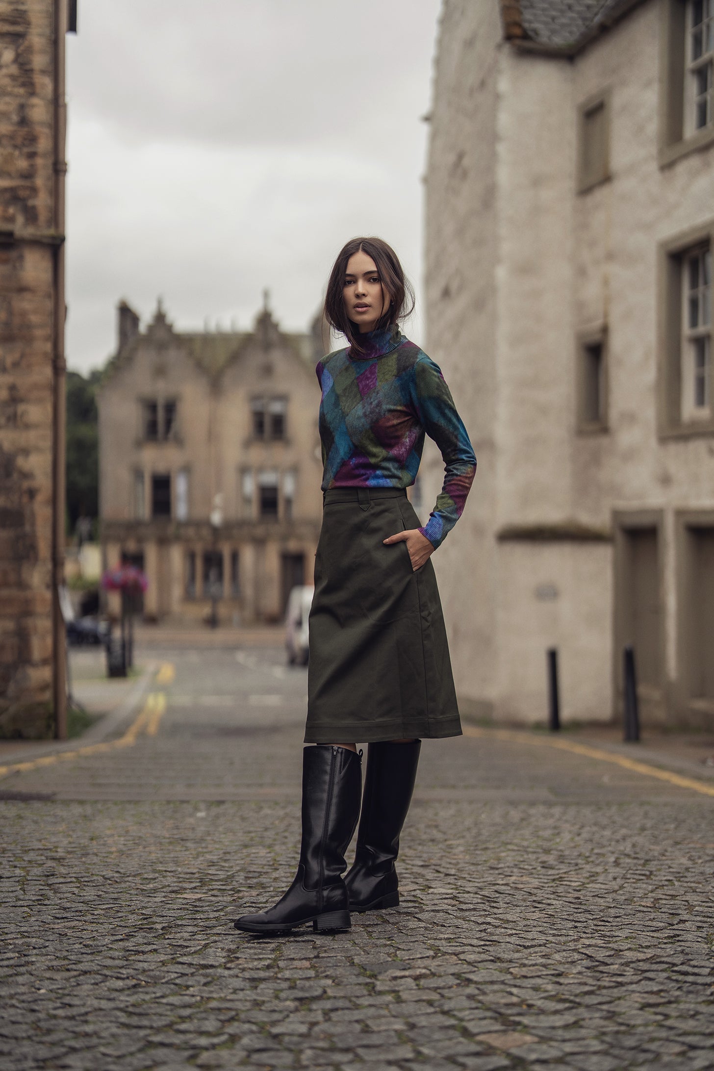 Basic A-Line Skirt-Olive Green