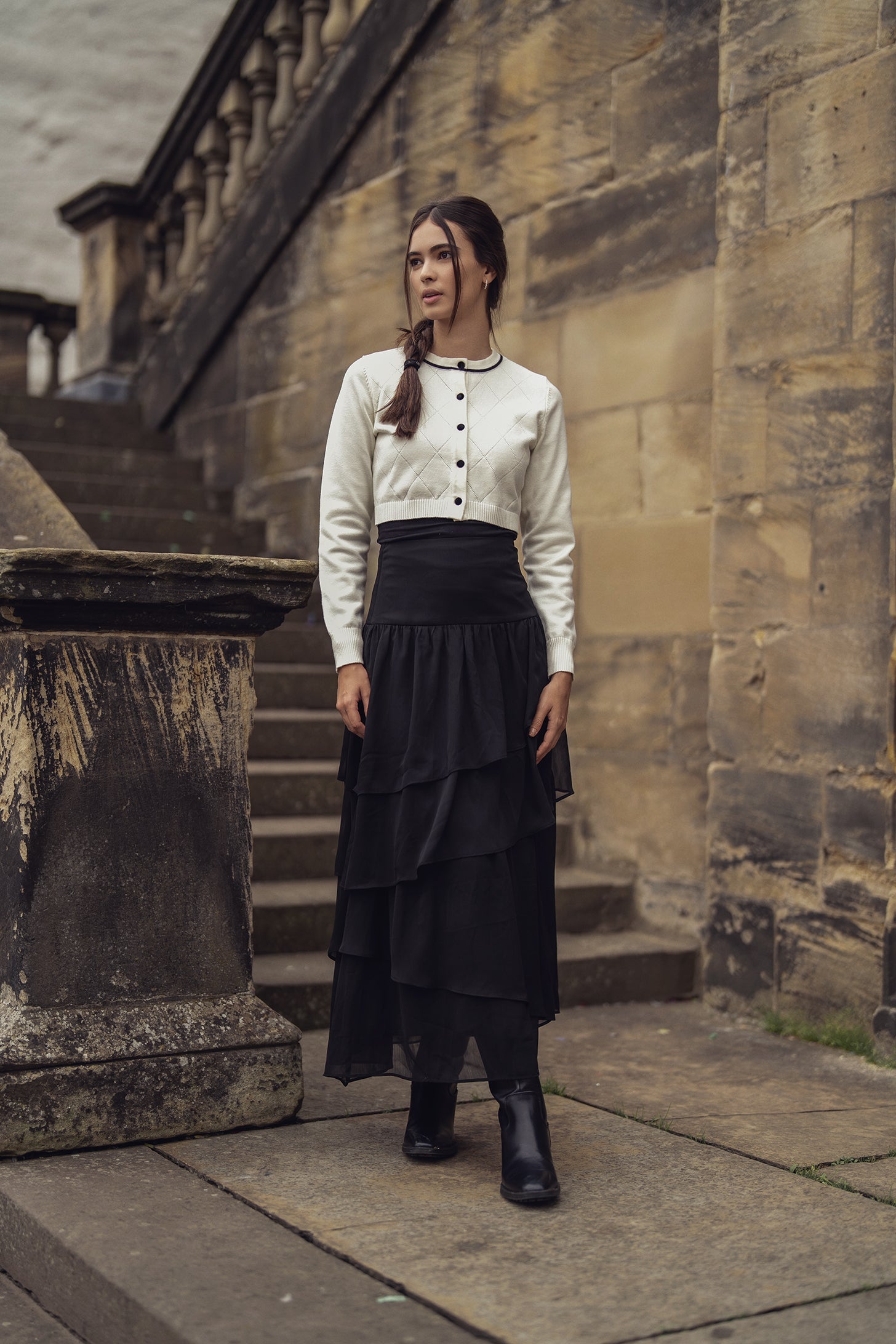 Chiffon Layered Skirt-Black