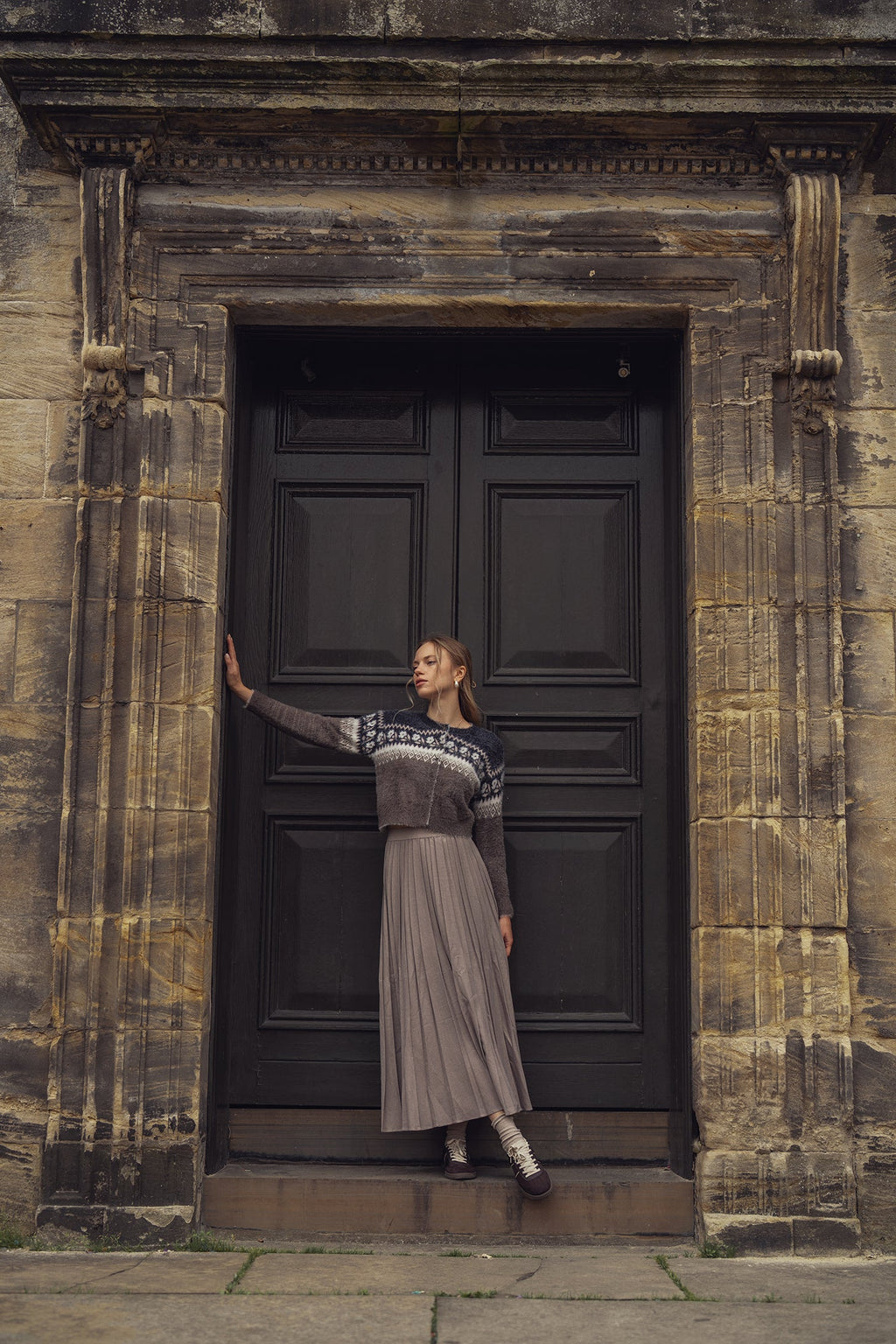 Mohair Crew Cardigan-Aztec Floral