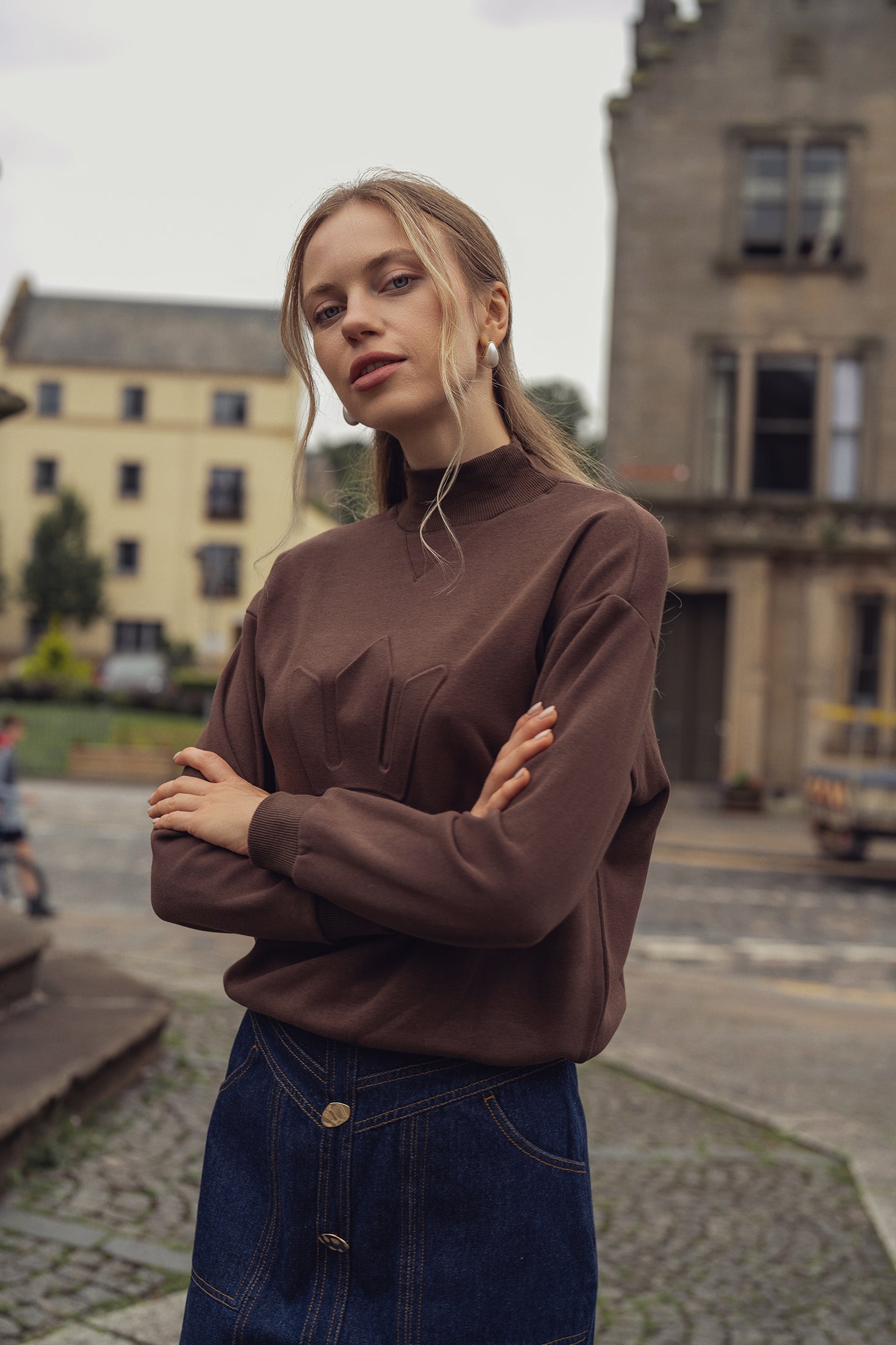 Embossed Crown Sweatshirt-Brown