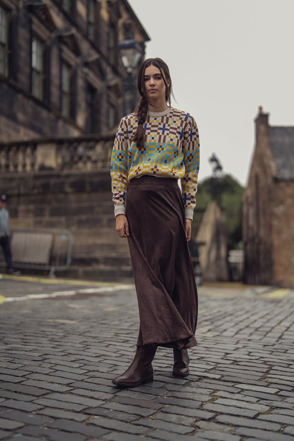 Suede Trumpet Skirt-Brown