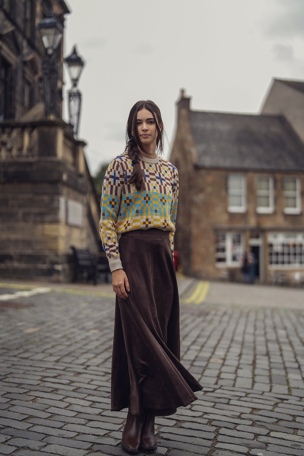 Geometric Design Sweater-Brown