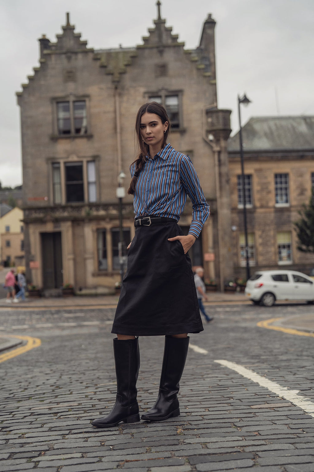 Striped Cotton Blouse-Blue Pinstripe