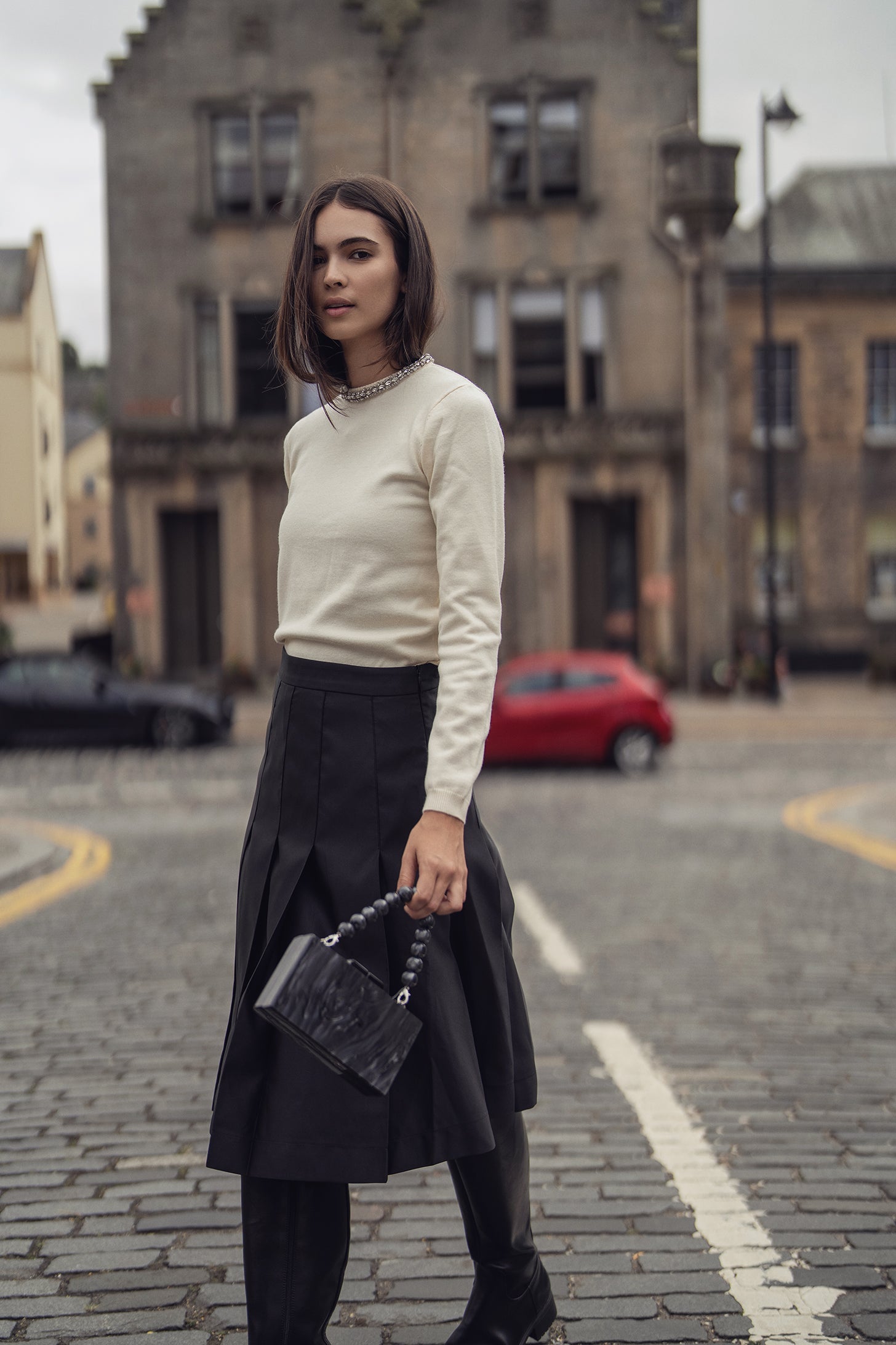 Taffeta Pleat Skirt 26"-Black