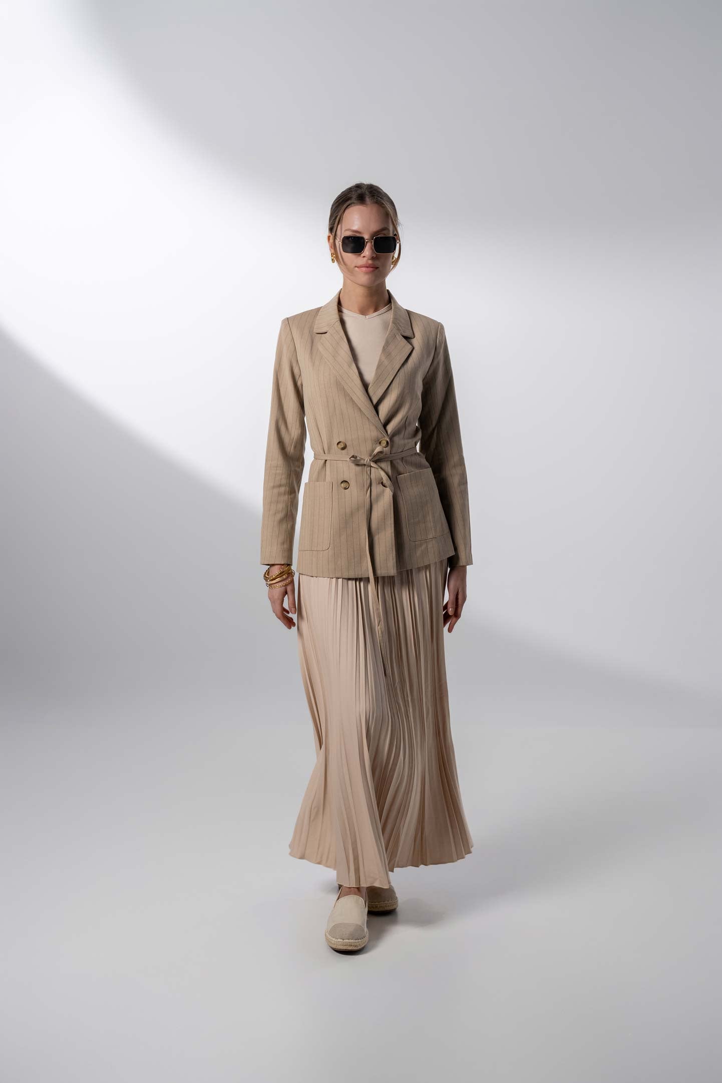 Denim Pleated Skirt-Stone