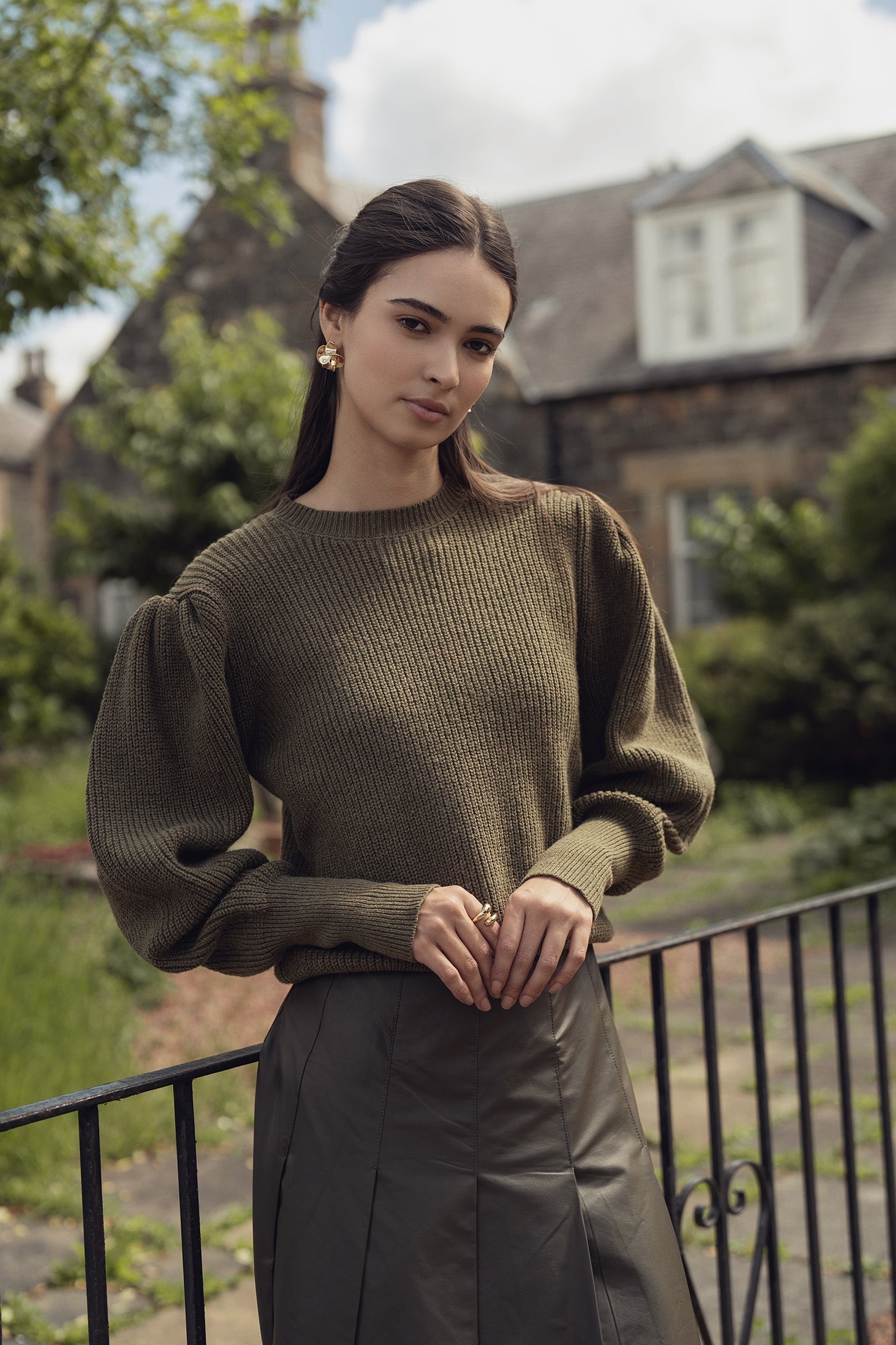 Puff Sleeve Sweater-Olive