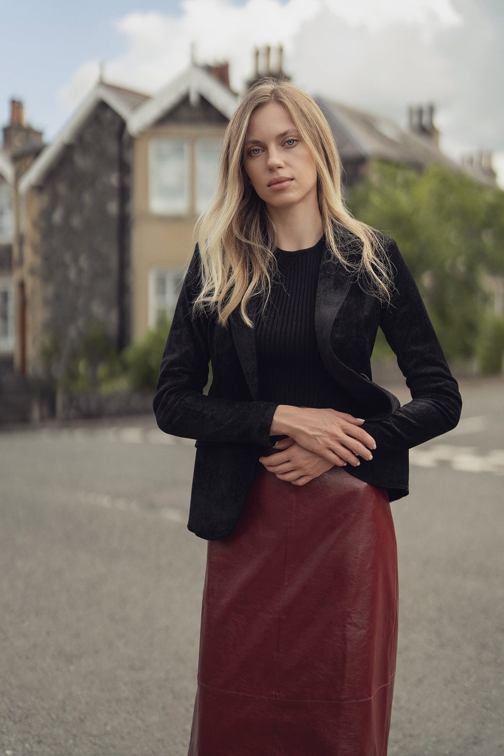 Chenille Blazer-Black