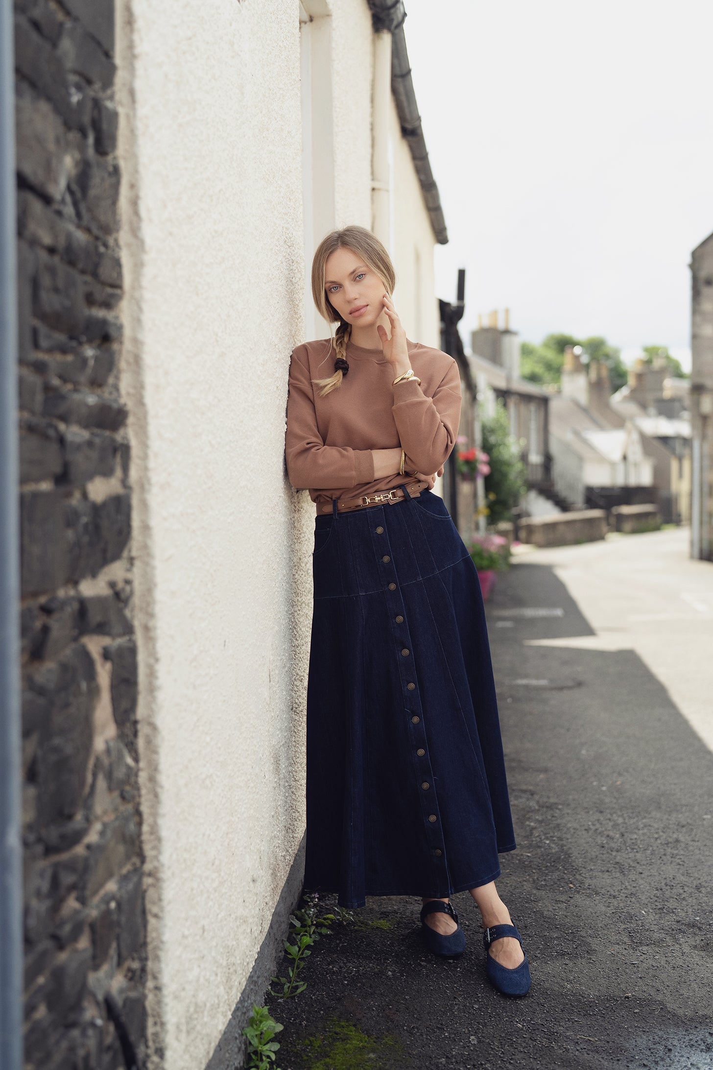 Drop Waist Denim Skirt-Blue