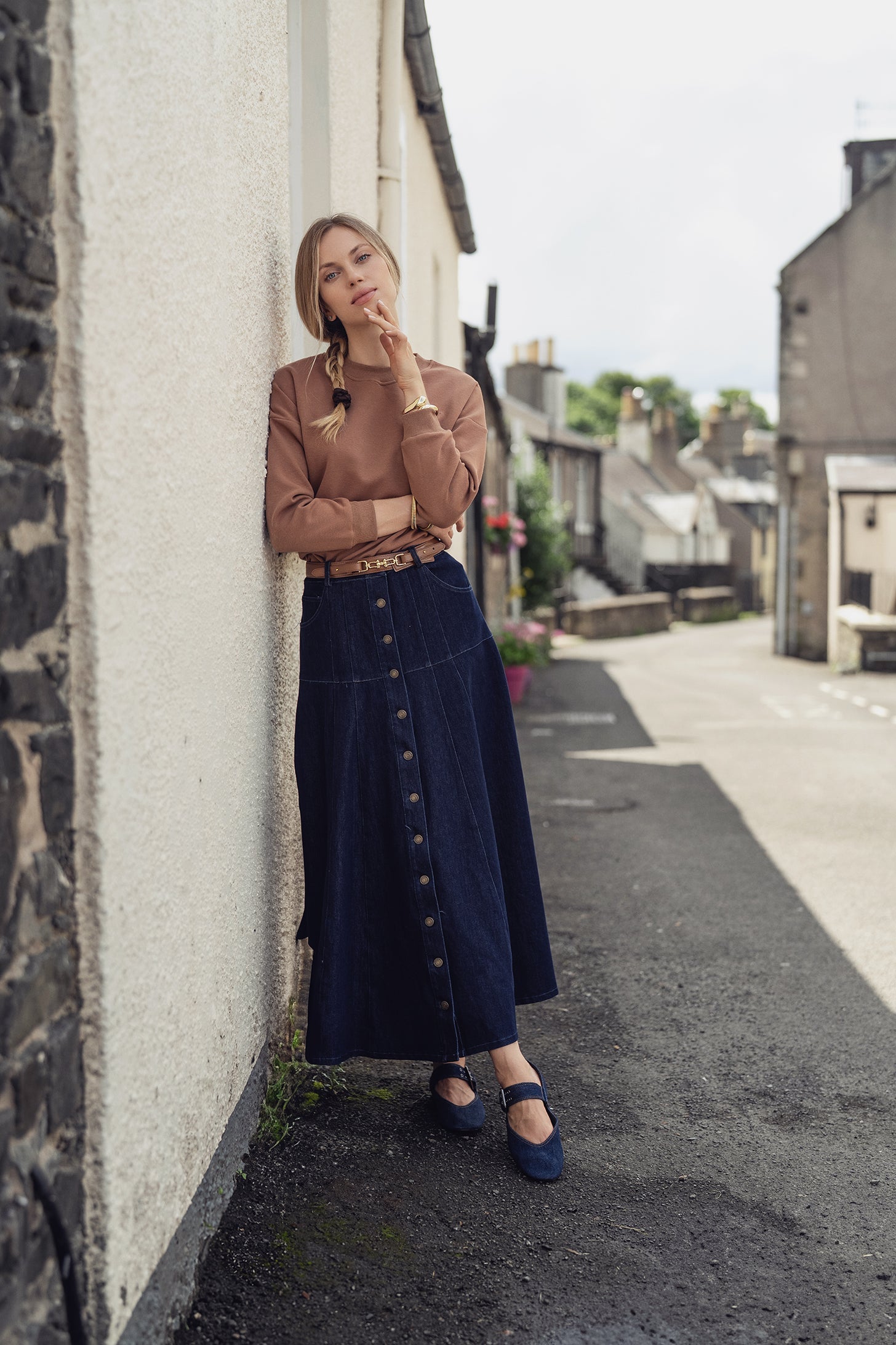Drop Waist Denim Skirt-Blue
