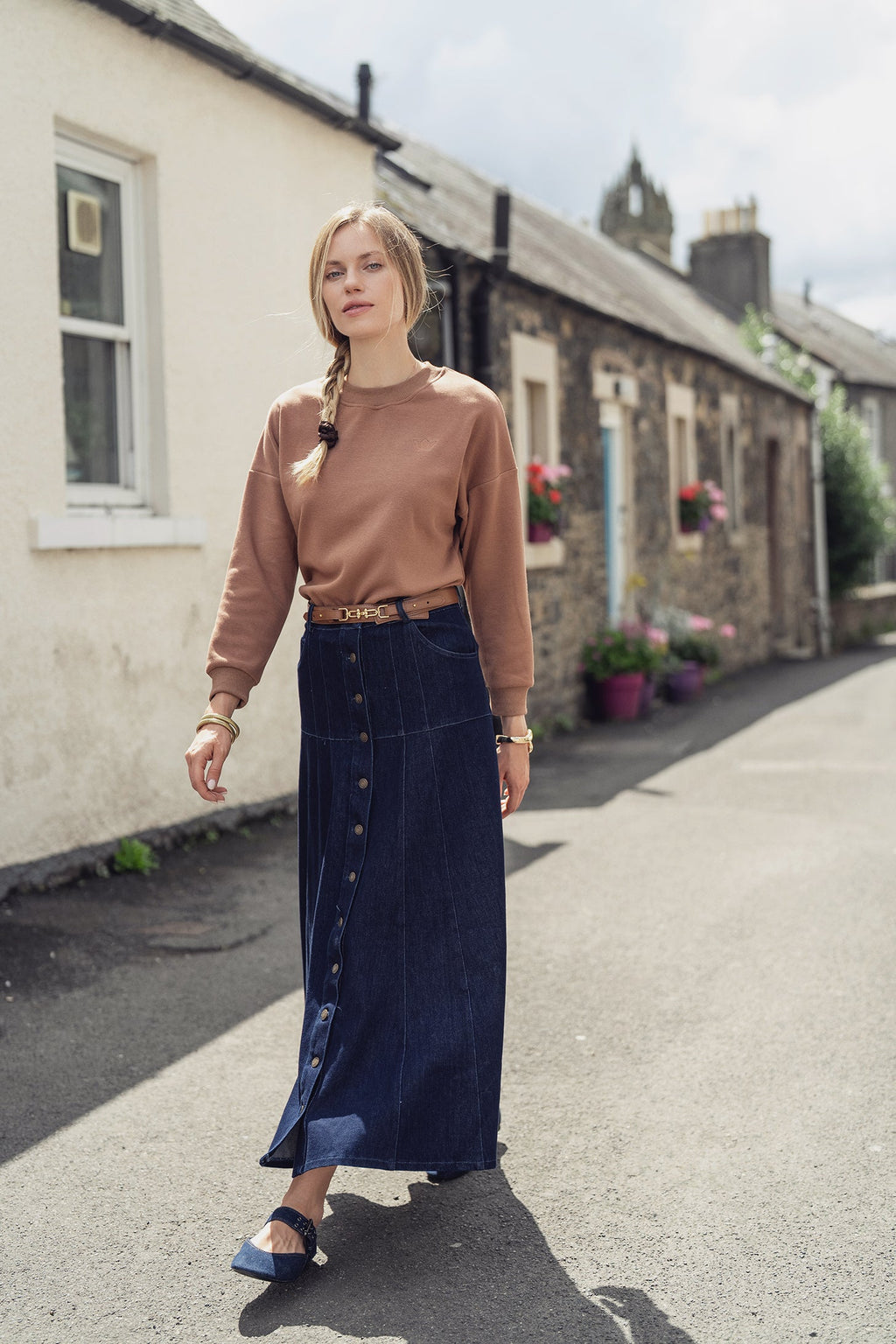 Drop Waist Denim Skirt-Blue