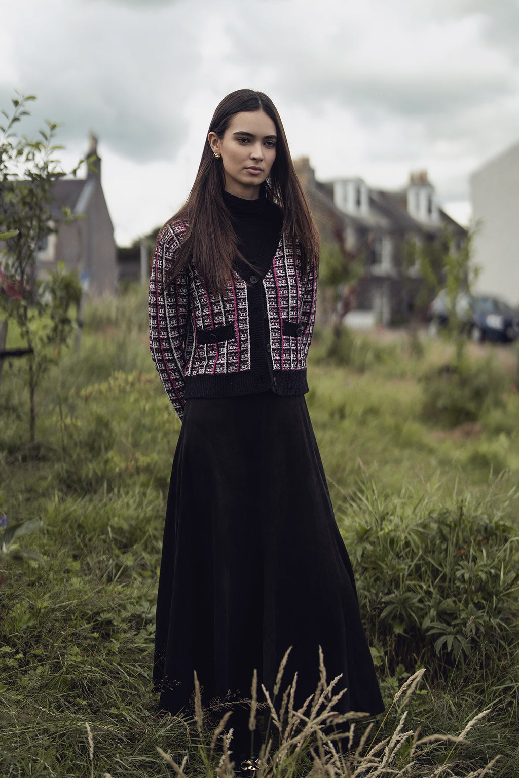 Boucle Knit Cardigan-Pink