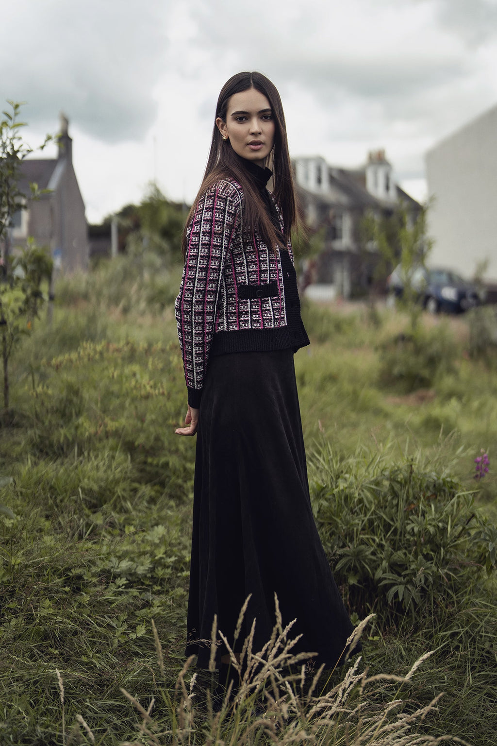 Boucle Knit Cardigan-Pink