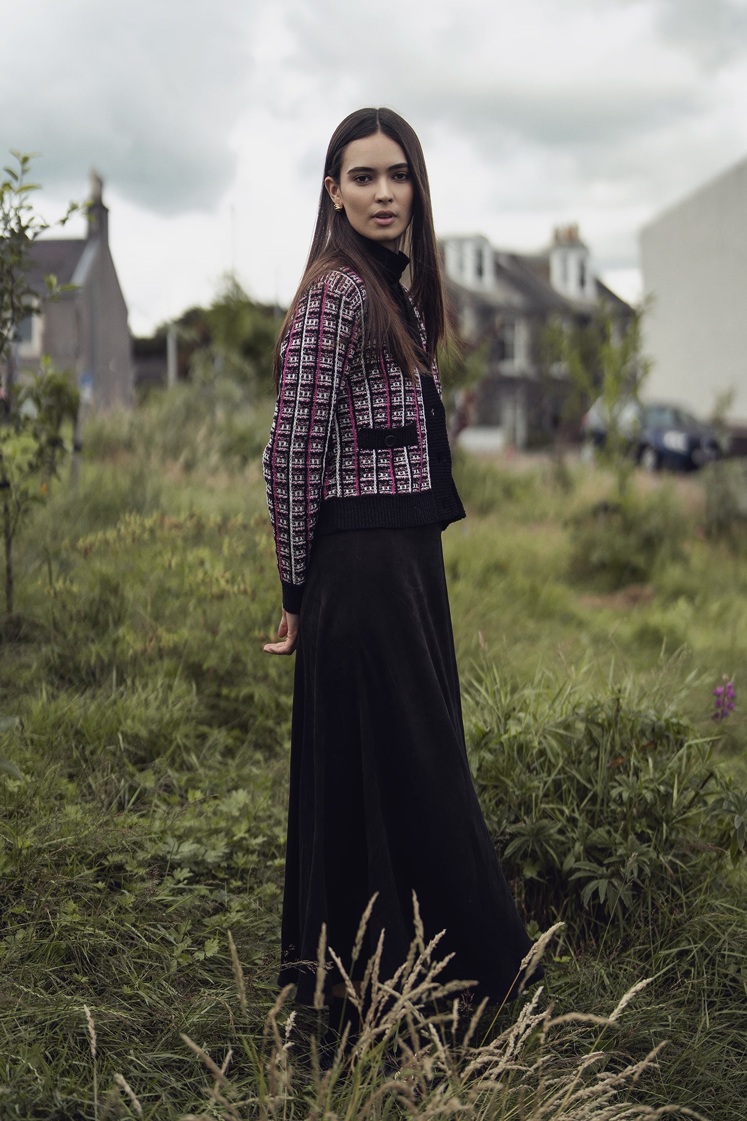 Boucle Knit Cardigan-Pink