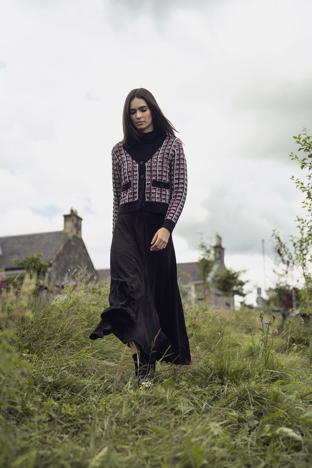 Boucle Knit Cardigan-Pink
