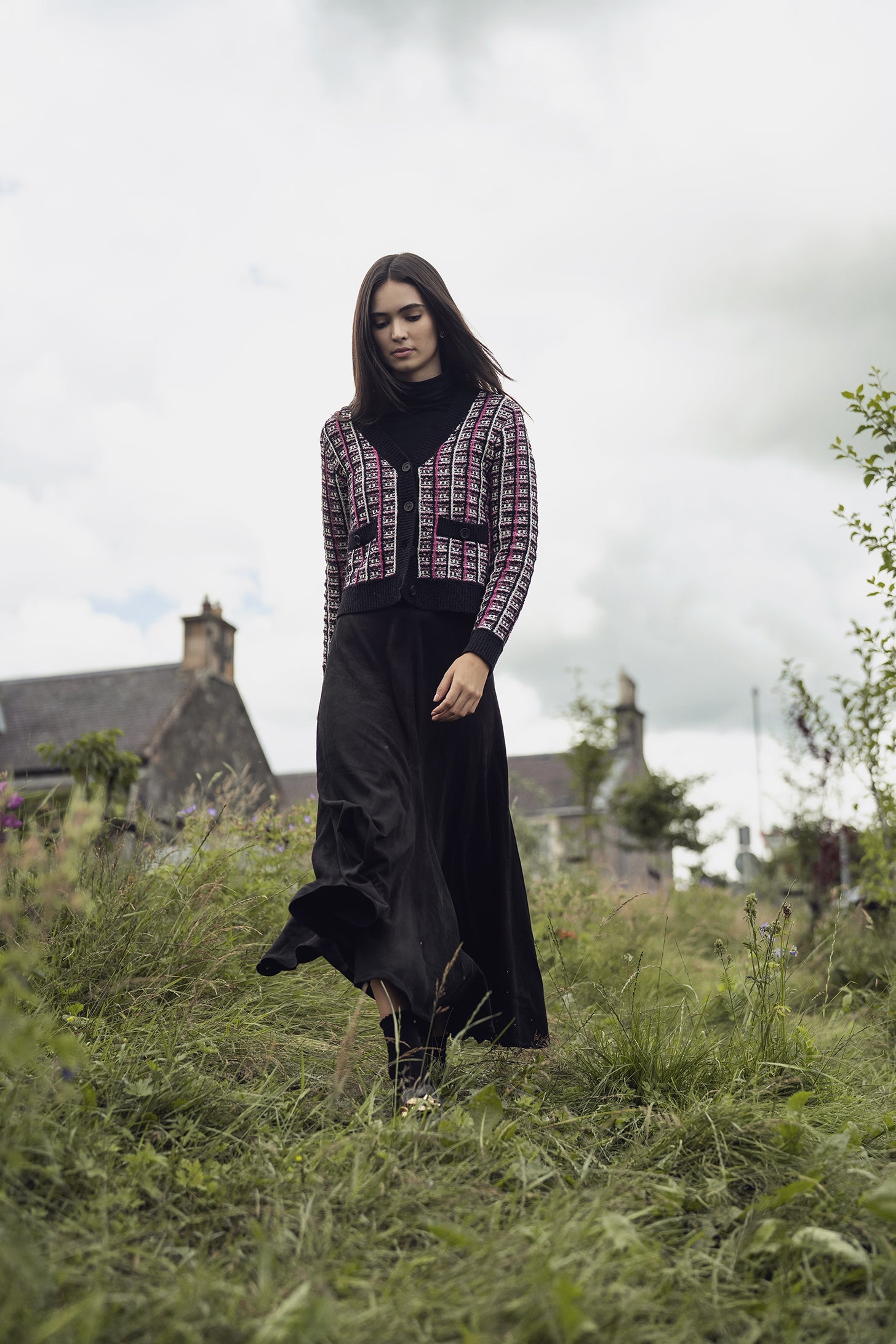 Boucle Knit Cardigan-Pink