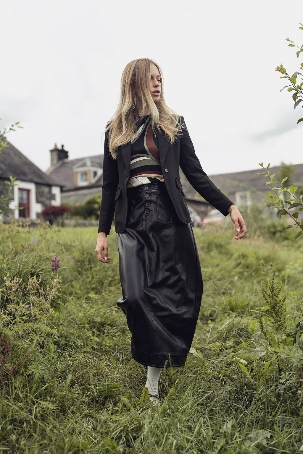 Front Pocket Straight Faux Leather Skirt-Black