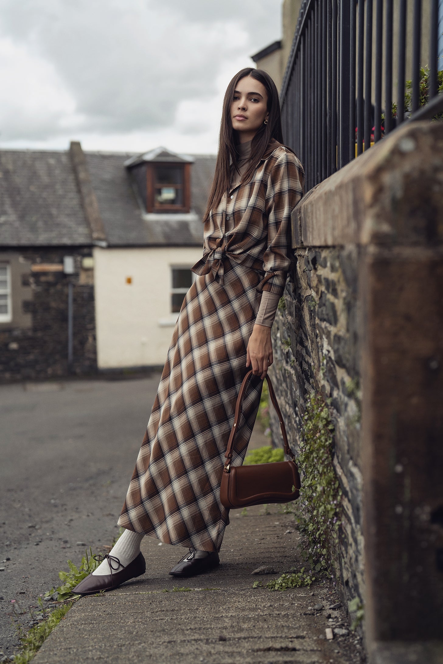 Button Down Blouse-Brown Plaid